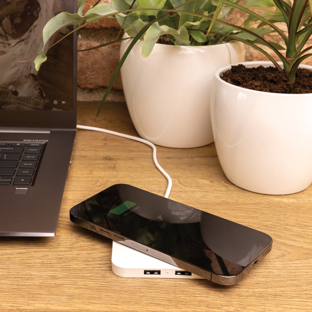 10W Wireless Charger aus RSC recycl. Kunststoff mit Dual-USB